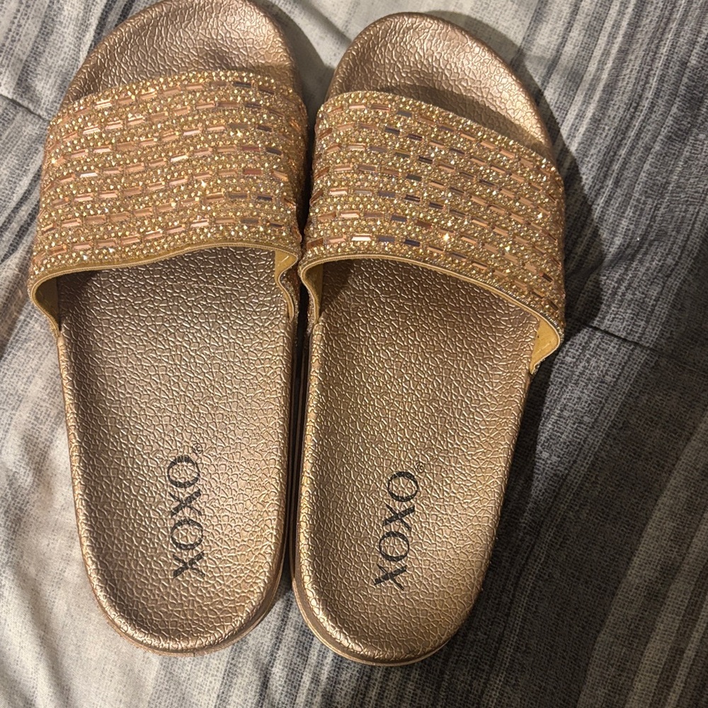 XOXO Rose Gold Beaded Slide Sandals